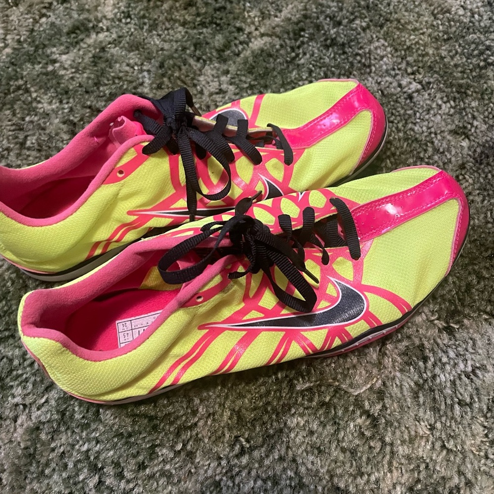 Nike Neon Pink and Yellow Track Spikes